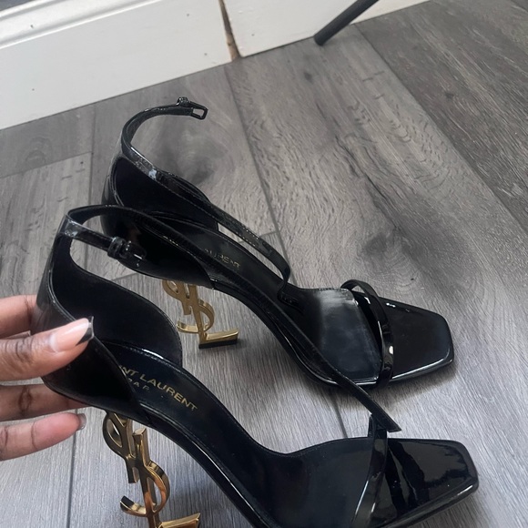 Saint Laurent Black and Gold Strappy Heels - Picture 2 of 5